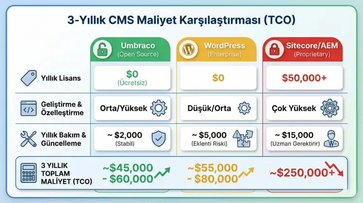3-Yıllık Cms Maliyet Karşılaştırması
